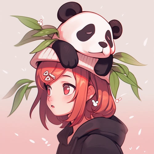 熊猫头套，可爱的小女孩 ，竹子，小熊猫