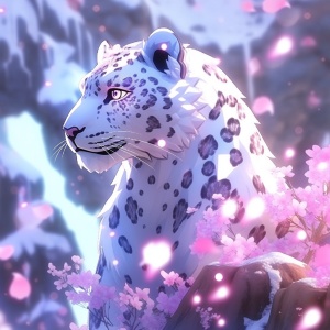 Sparkly Ice Themed Snow Leopard with Sakura Flowers