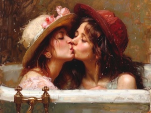 两个女人在浴缸里拥吻