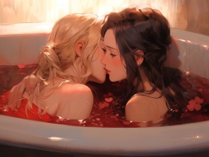 两个女人在浴缸里拥吻