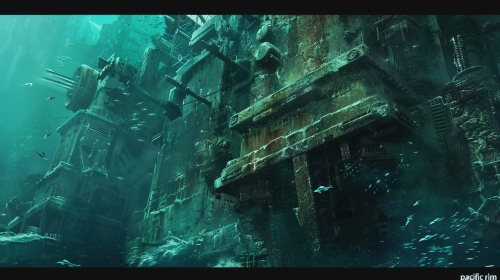 电影《环太平洋》中海底深处一个古老的机甲战士残骸，废旧生锈的外表，，高大的机甲，上面刻有一个神秘的符号 写实场景 8k 细节清晰 真实的 高清 写实主义 细节 8K超