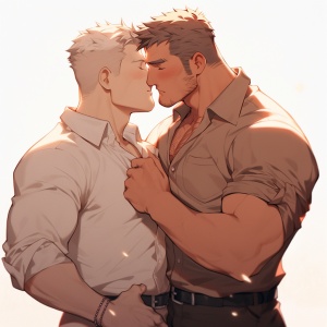 两个肌肉男在接吻