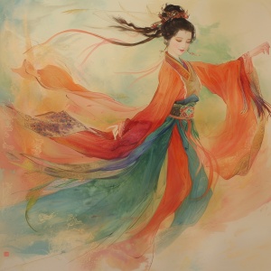 唐代女性舞姿-萧如成绘制