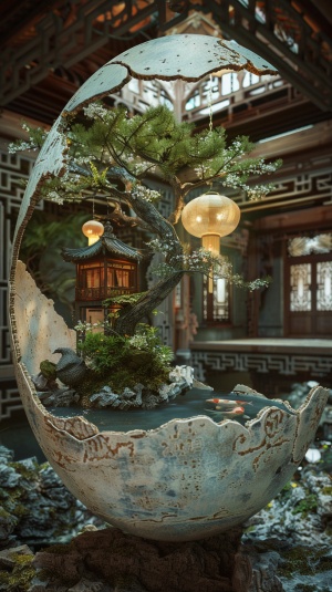 破碎蛋壳中的中国庭院微观世界