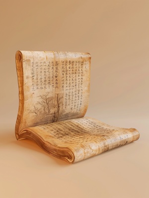 Ancient Chinese Rice Paper Book in Dreamlike 3D World