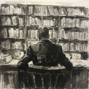 画一个人正在图书馆