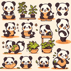 一套可爱的熊猫贴纸,带有各种表情和姿势,包含不同的符号,如“曼彻斯特”或简单的线条画风格写的单词,以简单的笔触在白色背景上,分辨率为32K高清。这种可爱的卡通设计风格以简单线条画的样式呈现在一张贴纸纸上。