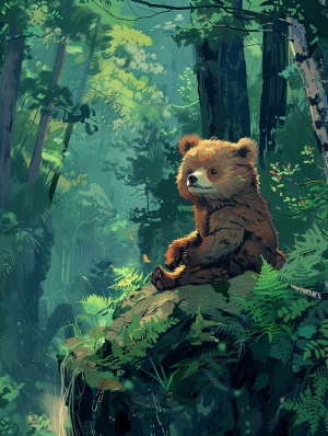 小熊穿过了茂密的树林，跨过了小溪，甚至爬上了陡峭的山坡。它遇到了各种各样的动物，它们都好奇地问小熊要去哪里。