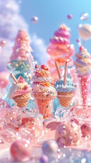 Dreamy 3D Ice Cream Party in Miniature Landscape