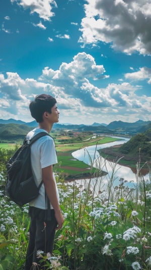 中国青年男性夏日休闲风景迷人4K画质