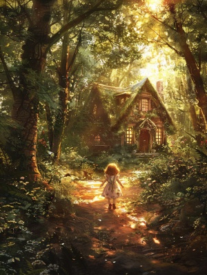 在一个阳光明媚的早晨小女孩娜娜在森林里迷路了他发现了一座小木好奇心的趋驶下走进了屋子,天使