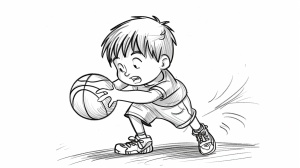 线稿图，打篮球的小男孩
