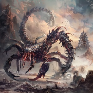 斗罗大陆的主题。一个冰碧帝皇蝎很大，是80万年魂兽。背景是极北之地
