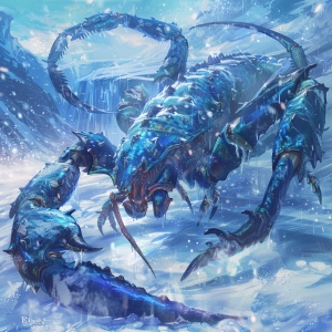 斗罗大陆的主题。一个冰碧帝皇蝎很大，是80万年魂兽。背景是极北之地，冰属性