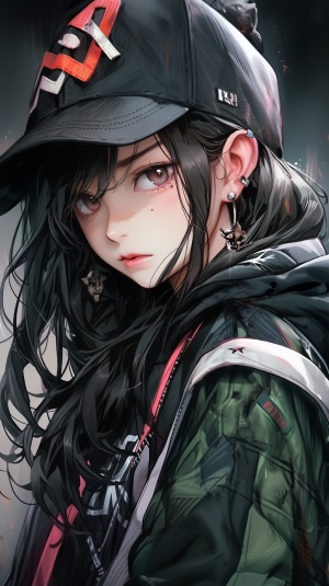 Girl, painted with graffiti, anime style, dark color palette, ultra-detailed portraits, ultra-realistic color illustrations, with unique character design.ar 3:4