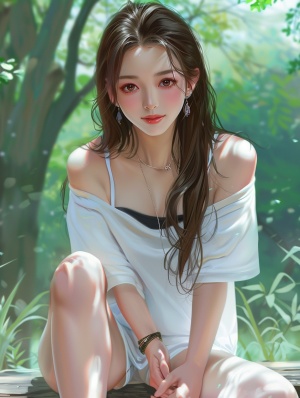 中国女孩20岁椭圆脸笑容灿烂全身照公园背景