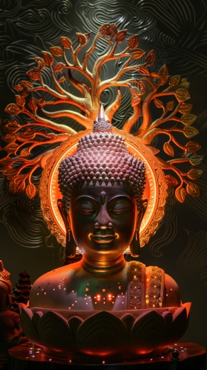 释迦摩尼佛祖高清写真头部光环背景菩提树