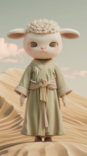 rcadia Mountains and Seas Sutra Chinese Legend white sheep A cute little sheep, Wuxia dressed in khaki Chinese Hanfu, 3d geometric, closeup. james turrell. zaha, background. minimal, minimal. contemporary art.surrealism. c4d Big eyes, pop mart Chinese Culture,zBrush, full Body Portrait,