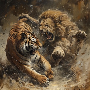 霸气 老虎打狮子