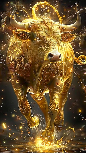 金色活力：充满动感的牛
