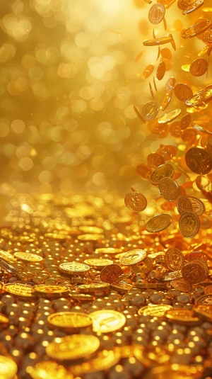 金色背景，地上有金币和元宝缓缓流向你，渲染