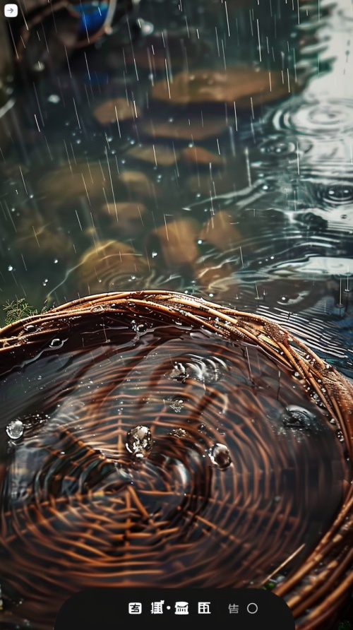 柳条随风飘荡，雨点落入水中，