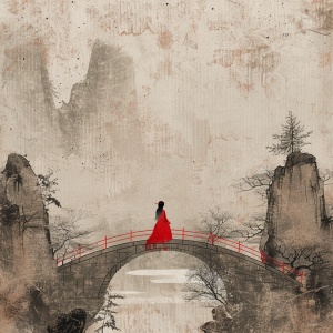 断桥上一个穿红色衣服的的小女孩
