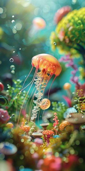 Enchanting Underwater Miniature Scene with Jellyfish