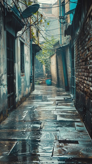 安静小巷里的治愈雨天