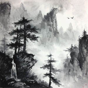 中国水墨画风格，山水画