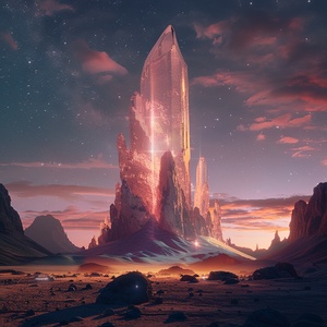 At night,This is surreal and complex CG rendering, transparent, starlight, round crystal, CG3D effect, volume light, super wide angle, sky, pink white light reflection,Tyndall light effect，super shocking reality 8K that affects complex details, Marc ADAMUS landscape photography, stereo light in real life, symmetry, 8K.HD ar 2:3 style raw stylize 750 v 3