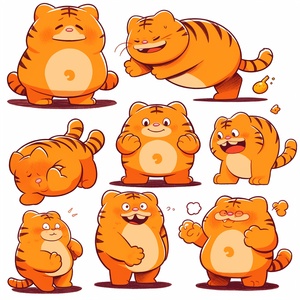 Fat and cute orange Garfield.fat and cutemoji,anthropomorphic style,black strokes,different emotions,multiple poss and expressionse orange Garfield