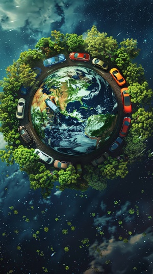 please make a picture wiht below car brand logos surround the green earth：BYD,Tesla,BMW,GAC Aion,Volkswagen,SGMW,Li Auto,Mercedes-Benz,Changan,Geely,and Others