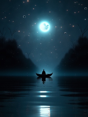 a man is sitting in the depths of a body of water,in the style of Nathan with,minimalistic symmetry,liu ye,soothing landscapes,sense of awe,Phil koch,black and white imagery ar 3:4