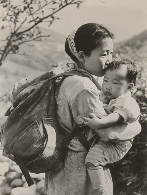 90年代，一位妈妈抱着自己孩子