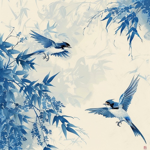 青岚花又开(符咒语)#浪漫生活的记录者咒语：blue and white porcelain style, qingming festival theme, swallows, willow branches. vertical composition, ink painting effect, elegant color scheme, rich details, traditional charm, graceful and elegant, serene and lyrical, expressing the poetic sentiment.青花瓷风格，清明节主题，燕子、柳枝。立意构图，水墨效果，配色典雅，细节丰富，传统韵味，婉约典雅，宁静抒情，抒发诗意#midjourney #AI绘画#头像设计 #AI关键词 #mj #咒语 #治愈系 #一日一画 #一起画画