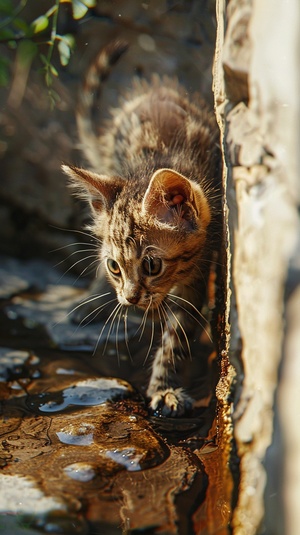 可爱小猫咪避开炎热期待清凉的夏天