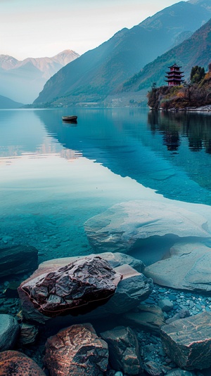 治愈系风景，泸沽湖景色，8k