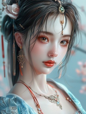 大眼睛长睫毛的可爱少女精美彩色画