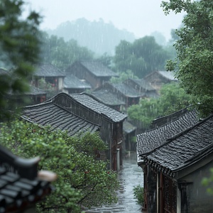 雨后古风村庄的三维立体写实美学