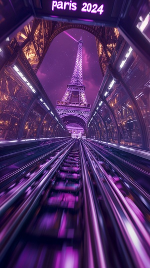 EIFFEL TOWER,PURPLE "PARIS 2024",BACKGROUND WITH A MOVING TRACK RUNNING INSIDE, FRENCH FLAG,3D RENDERING STYLE, HIGH RESOLUTION,HIGH QUALITY,HIGH DETAIL, HIGH DEFINITION,HIGH RESOLUTION, HIGH SHARPNESS, HIGH COLOR DEPTH,HIGH CONTRAST,HIGH ANGLE VIEW,HIGH VISUAL CLARITY, HIGH RESOLUTION,HIGH OCTANE RENDERING, SURREAL,SUPER DETAIL, SUPER PHOTOCDo Not Disturb#034niji 6