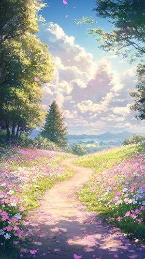 Dreamy Idyllic Meadow with Colorful Flowers and Soft Colors