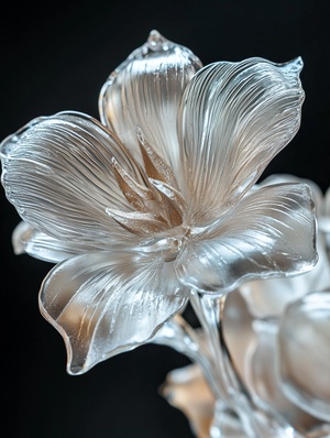 Glass carved flowers, exquisite, crystal clear, fine details, master photography, realistic, serenity, professional photographer lens, Nikon Z5, cinematography style, best quality, AR 3:4, v6