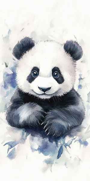 imagine prompt: A panda drawn with watercolor techniques. The panda looks cute and furry. ar 1:1 s 700 v 5 q 2