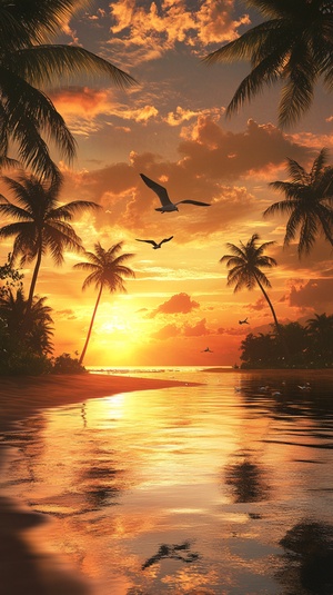 Stunning Sunset and Golden Sunrise on Tropical Beach