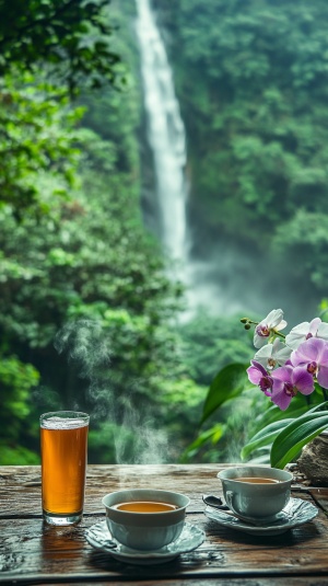 庐山醉人风景茶饮与兰花共舞的自然画卷