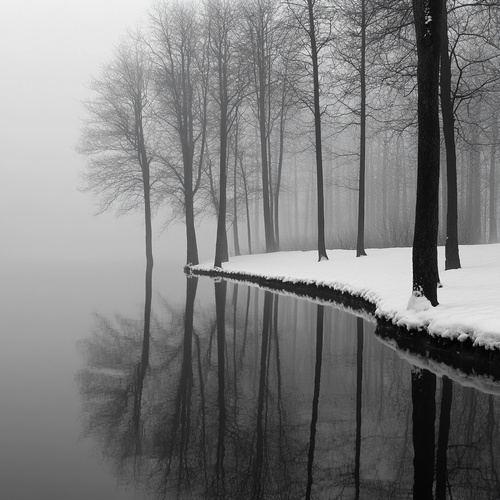 Winter, woods, lake,black and white, mist, humidity, HD qualityv 5