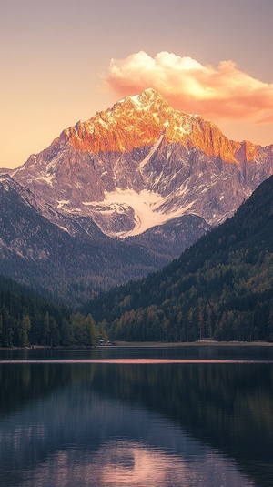 夕阳下的楚格峰与埃布湖的壮丽景色