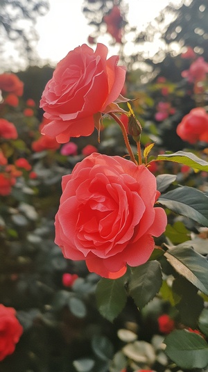 鲜艳绚丽的玫瑰花朵，绽放在青翠的花园中。花瓣娇柔欲滴，红得如同春天的烈阳。浓郁的花香弥漫在空气中，吸引着蜜蜂和蝴蝶舞动着飞舞。玫瑰的枝条婆娑地摇晃着，仿佛在跳动优美的舞蹈。盛开的玫瑰花是那样娇媚而瑰丽，美得让人心生赞叹。超真实