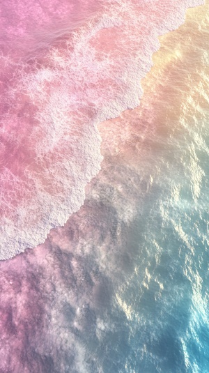 rainbow pinkish sky, drone view, crystal clear sea,tiffany blue sea